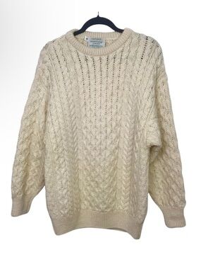 Cladyknit Cream 100% Wool Cable Knit Sweater
